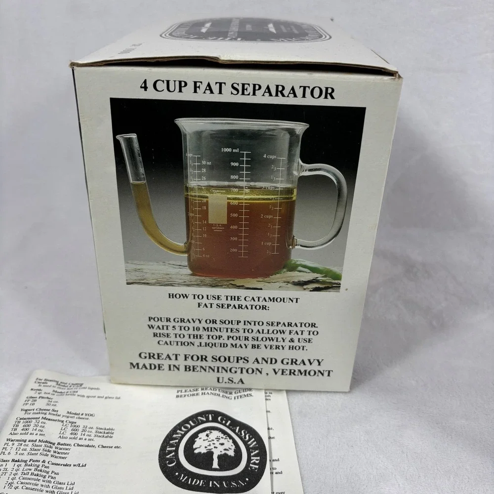 Catamount Glassware 4 Cup Glass Fat Separator Made in USA Heatproof Clear